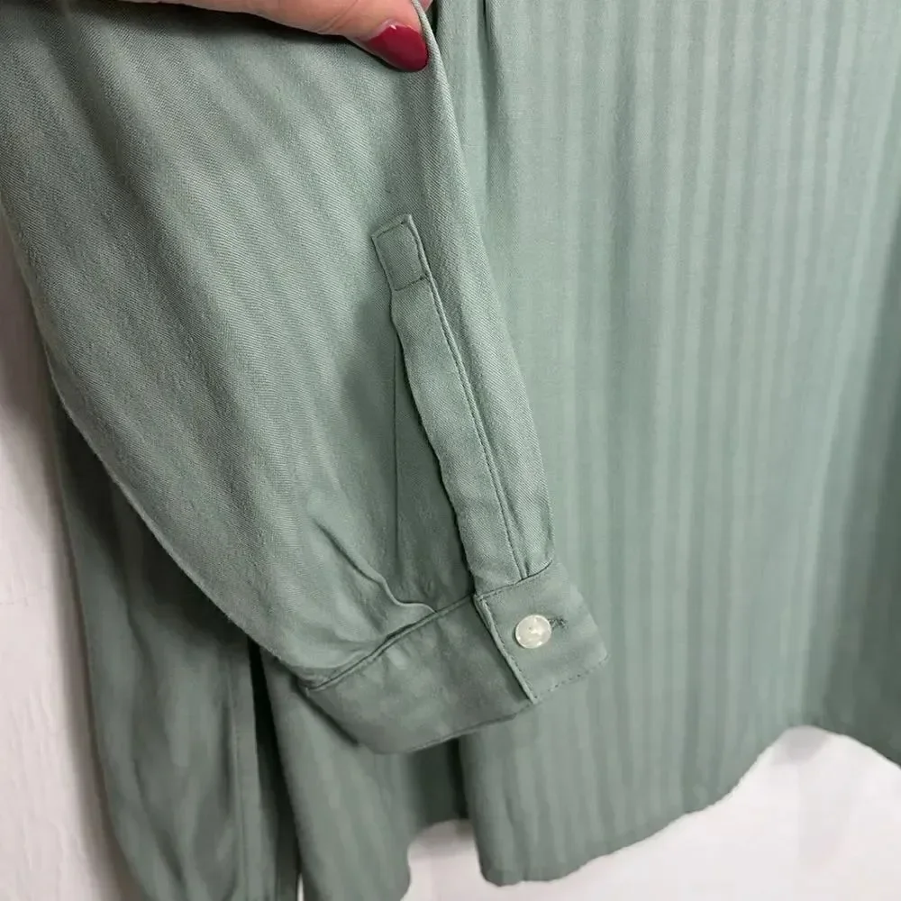 J. Jill Sage Green Pleated Pintuck Popover Long Sleeve Tunic Top Size MP